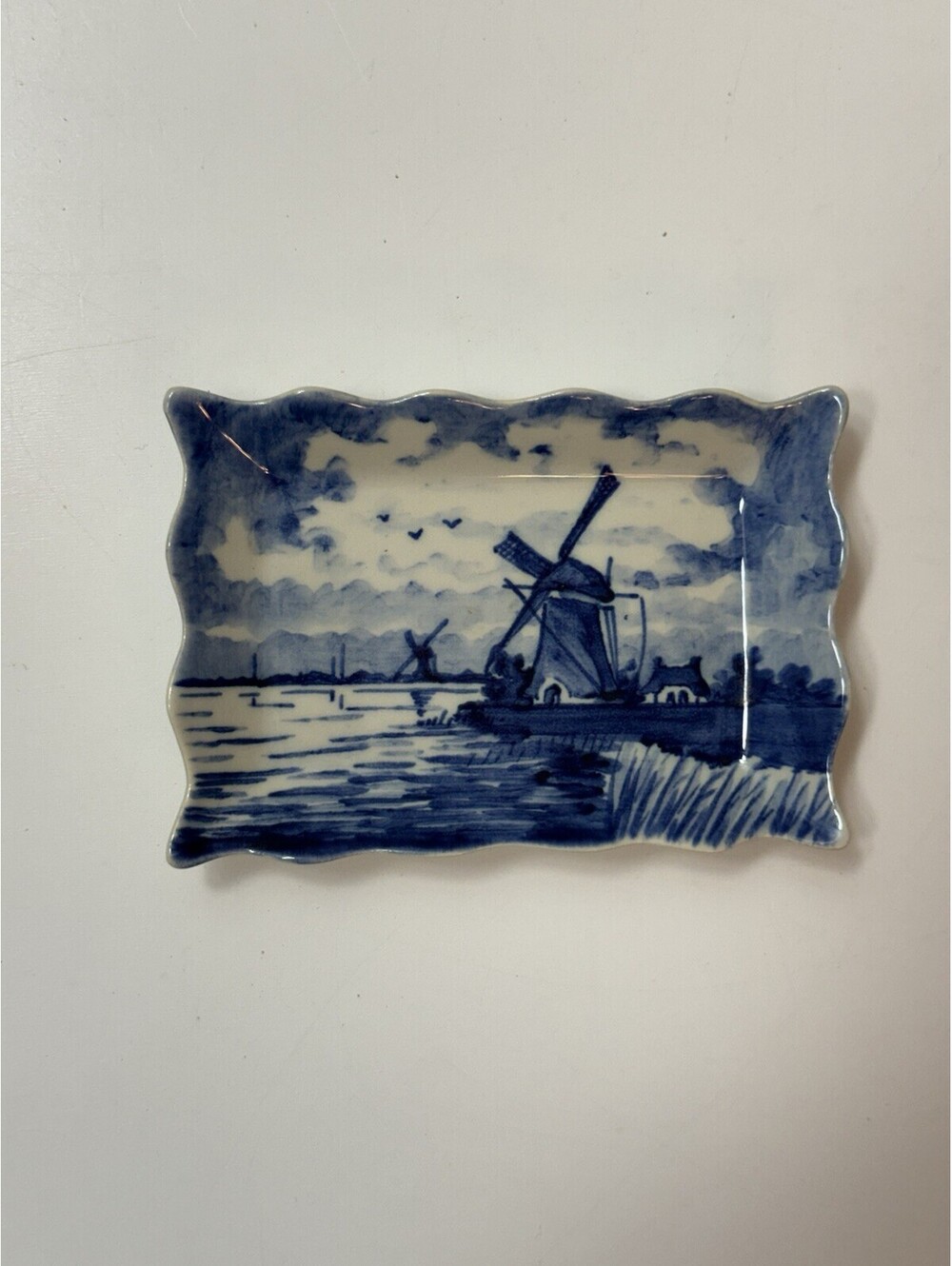 VTG Small Delft Holland Blue/White Trinket Dish - Windmill Landscape Holland EUC